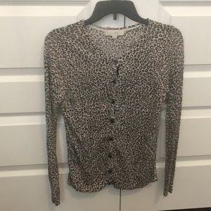 LOFT Leopard Print Cardigan - Size M - Nude/Blush